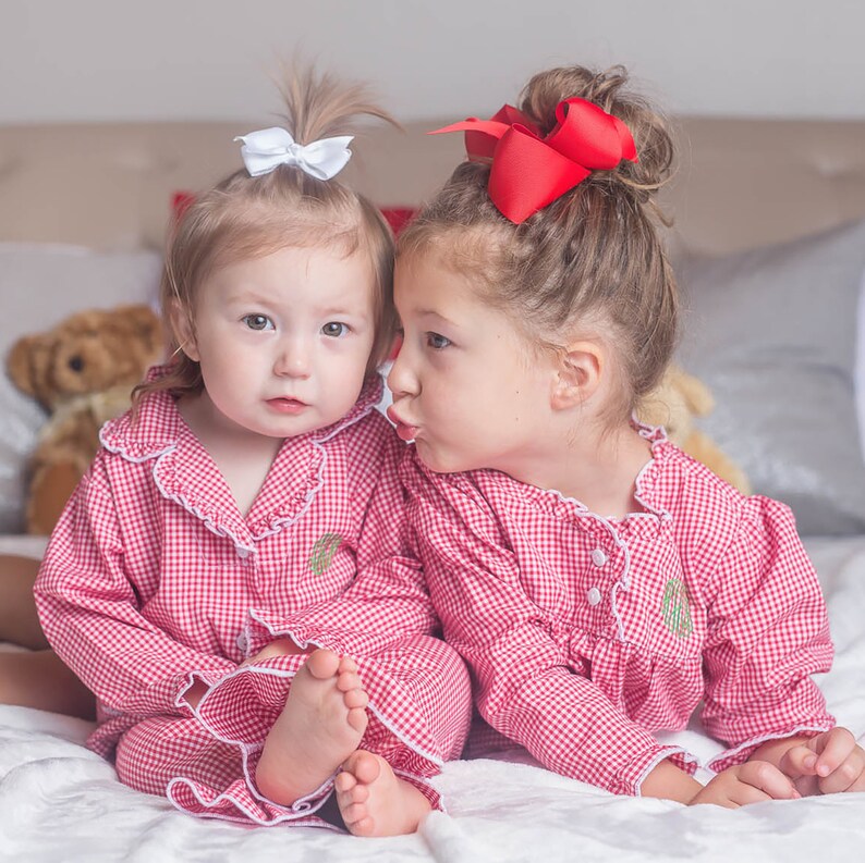 Red gingham Monogrammed Personalized Pajamas for Girls Boys Etsy