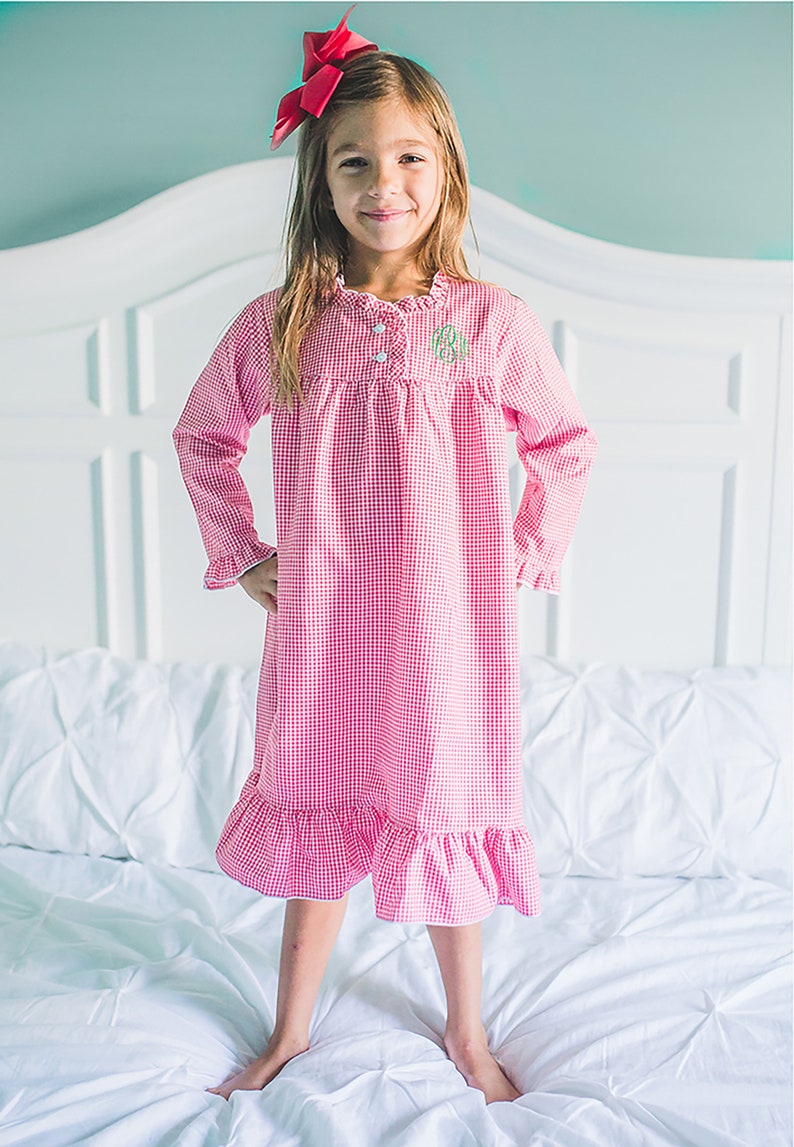 Red gingham Monogrammed Personalized Pajamas for Girls Boys Etsy