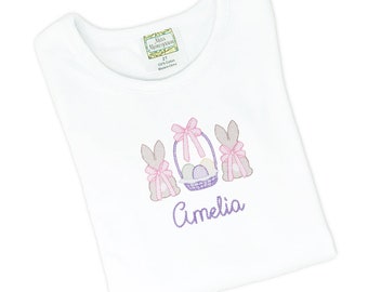 Girls Personalized Easter T Shirt with Basket, Girls T Shirt, Monogrammed Spring Bodysuit for Baby Girl, Toddler Girl Embroidered Shirt