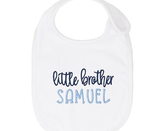 Monogrammed Little Brother Bib, Personalized Baby Shower Gift, Custom Baby Bib with Name, Sibling Matching Outfit, Monogram Baby Bib Blue