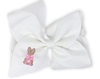 Easter Hair Bow, Custom Bunny Baby Bow, Easter Baby Shower Gift, Baby Headband Bows, Toddler Girl Bow, Embroidered Oversized Baby Bow