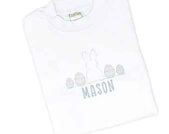 Boys Personalized Easter T Shirt w/ Bunny Silhouette, Boys T Shirt, Monogrammed Spring Bodysuit for Baby Boy, Toddler Boy Embroidered Shirt