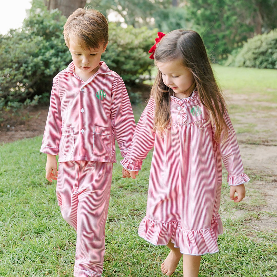 Matching Personalized Christmas Gown & Pants Shirt Set, Monogrammed