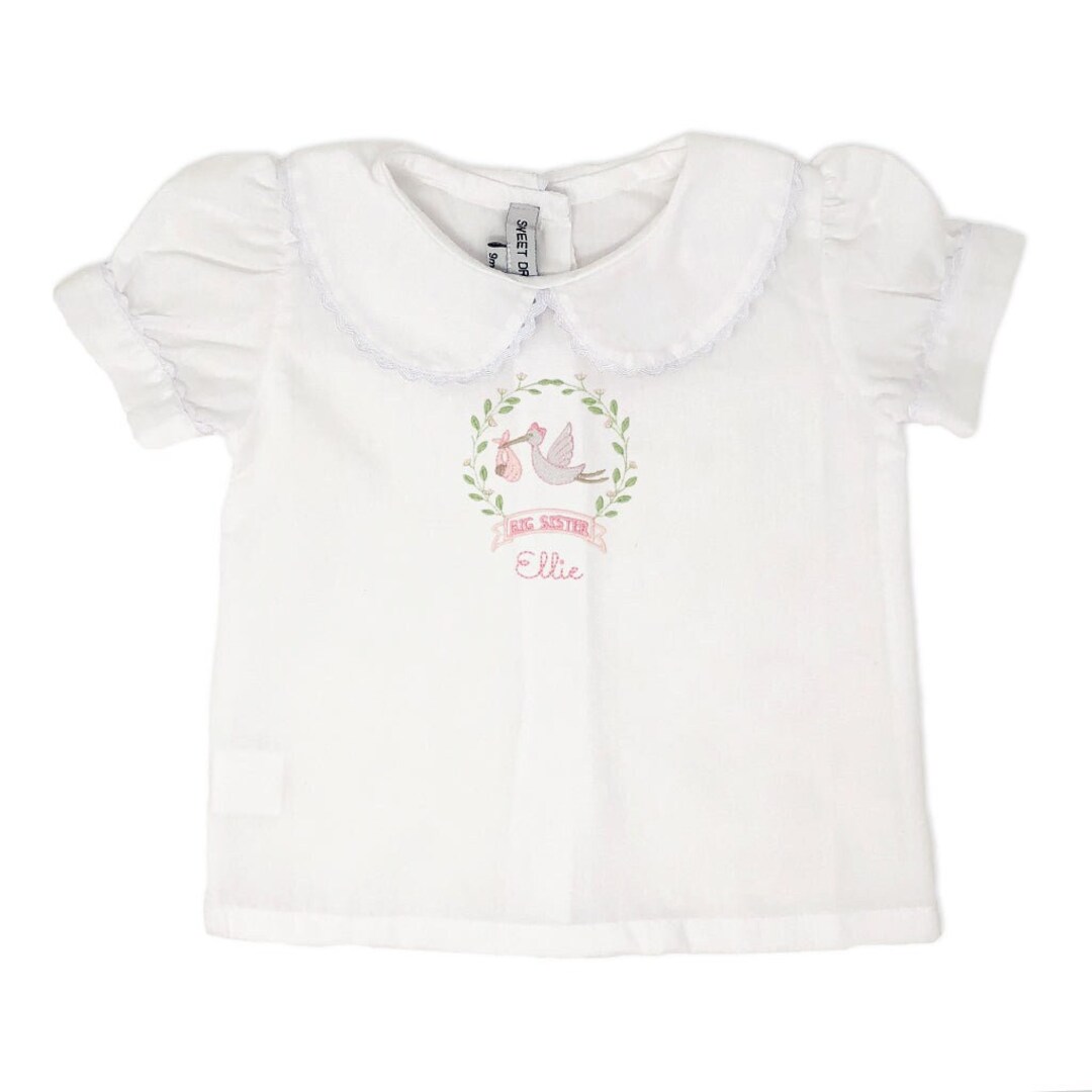 White Big Sister Stork Embroidered Dress