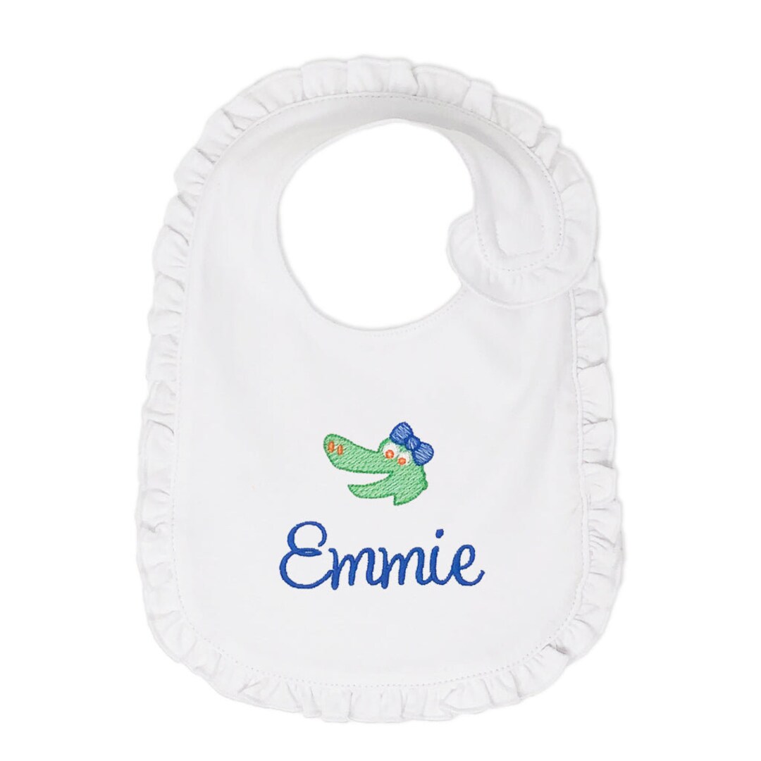Girls Monogrammed Gator Baby Bib, Personalized Infant Alligator Bib, UF