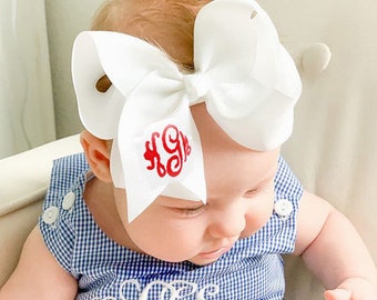 Monogram Bow, Custom Baby Bow, Monogrammed Baby Gift, Baby Headband Bows, Custom Baby Girl Bow, Personalized Embroidered Oversized Baby Bow