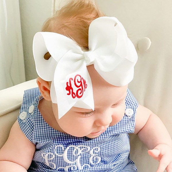 Monogram Bow, Custom Baby Bow, Monogrammed Baby Gift, Baby Headband Bows, Custom Baby Girl Bow, Personalized Embroidered Oversized Baby Bow