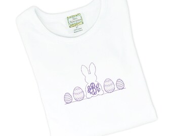 Girls Personalized Easter T Shirt w/ Bunny Silhouette, Girls T Shirt, Monogrammed Spring Bodysuit Baby Girl, Toddler Girl Embroidered Shirt