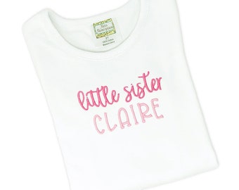 Monogrammed Little Sister TShirt, Personalized Sisters Shirts, Monogram Sibling T-Shirt with Name, Little Sis Baby Announcement Shirt, Pink