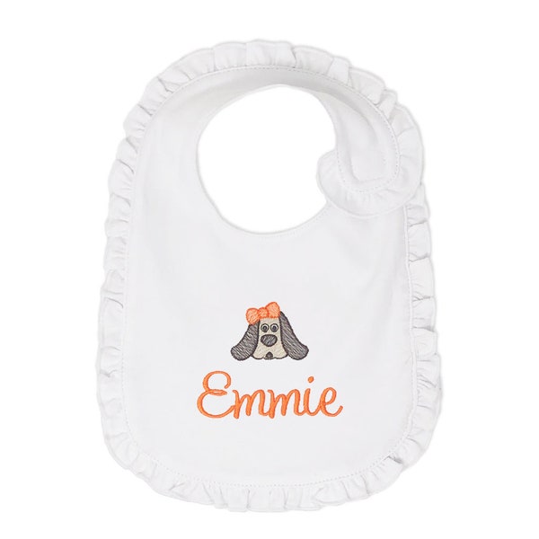 Girls Monogrammed Hound Baby Bib. Personalized Hound Dog Infant Bib. UT Vols Football Baby Shower Gift. Tennessee Fan New Baby Gift, Smokey