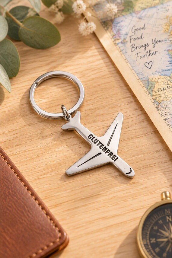 Airplane keychain with the inscription "GLUTEN-FREE" | Gift for travel enthusiasts with celiac disease