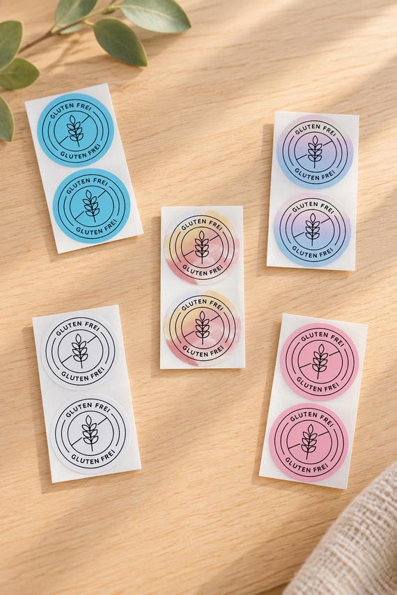 Gluten-free stickers, round, 5 cm | Gluten-free stickers | Celiac disease labeling | Food label | Allergen information