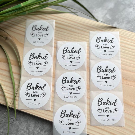 "Baked With Love - Gluten-Free" stickers | Round | 5 cm (2) | Sticker | Label | Gluten-free | Celiac disease
