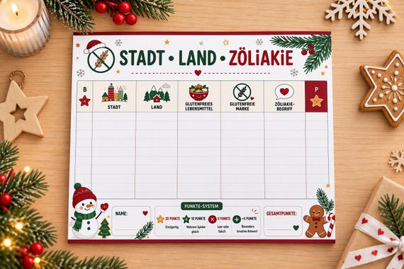 City Country Celiac Disease Game Pad | Gluten-Free Christmas Game | DIN A5 | 50 Sheets | Celiac Disease Gift