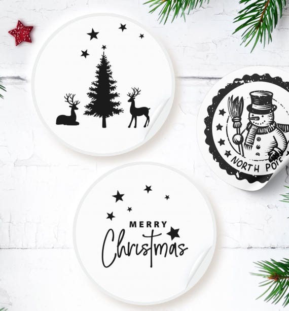 Merry Christmas stickers | Round | 5 cm | For gifts, letters and small surprises | Christmas