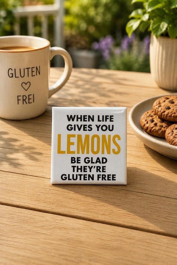 Funny Gluten-Free Fridge Magnet | When Life Gives You Lemons, Be Glad They're Gluten Free | Celiac Disease Gift | Kitchen Magnet | 5 x 5 cm