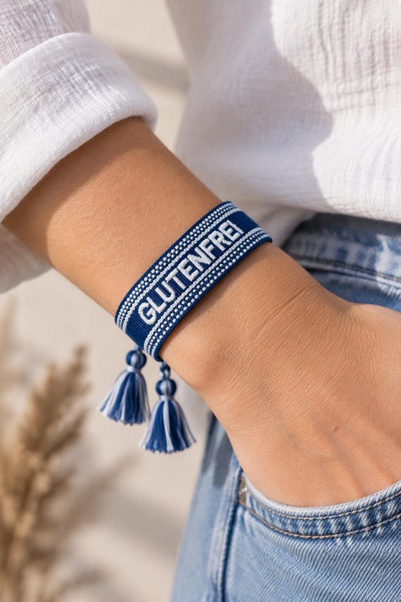 Gluten-free bracelet in blue | Embroidered fabric bracelet | Gift for children & adults with celiac disease