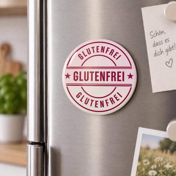 Gluten-free magnet 5.8 cm | Retro-style refrigerator magnet | Celiac disease gift | Pink/Magenta magnet | Gluten-free lifestyle