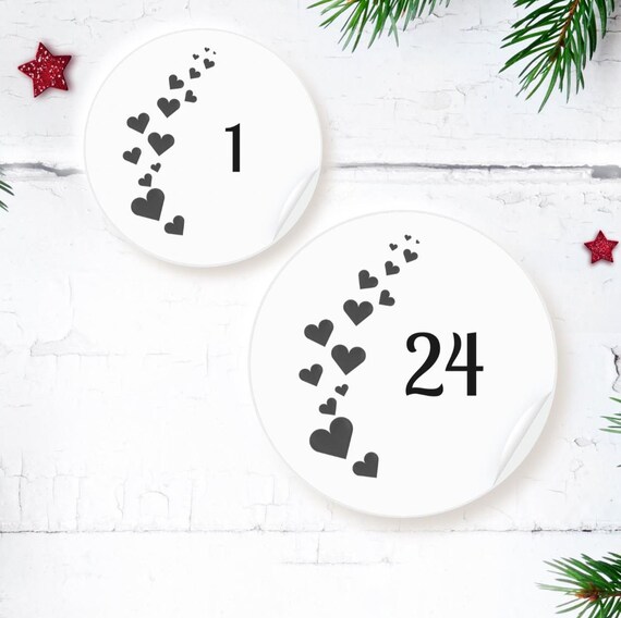 LOVE Advent Calendar | 24 Round Stickers | Christmas | Advent Calendar for Couples