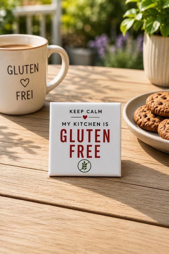 Gluten-free fridge magnet 5 x 5 cm | Keep Clam My Kitchen Is Gluten Free | Celiac disease gift | Funny magnet for kitchen & fridge