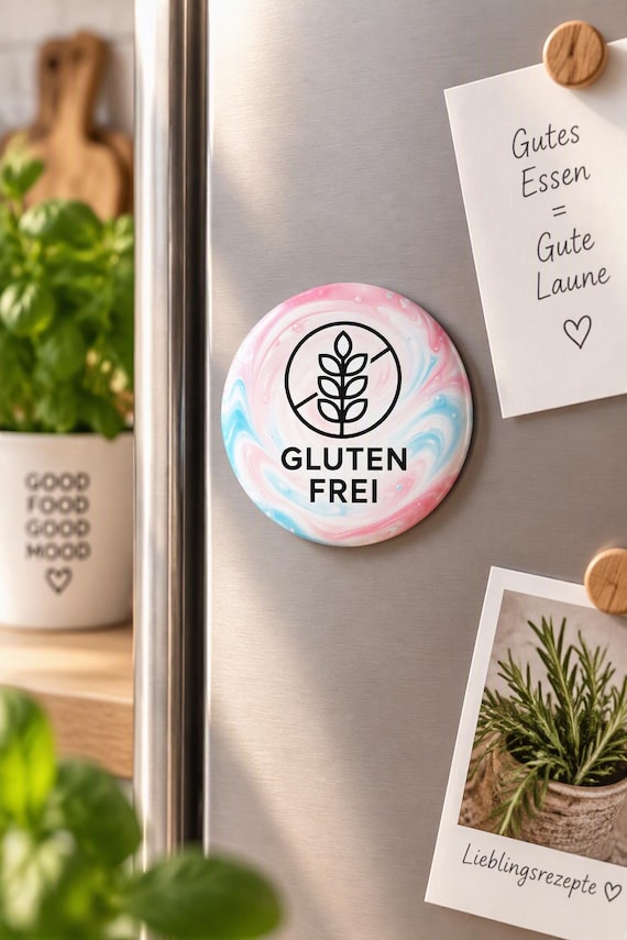 Gluten-free magnet 5.8 cm | Pastel-design refrigerator magnet | Celiac disease gift