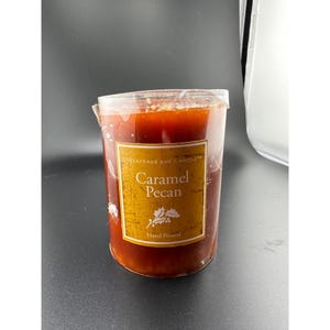 Chesapeake Bay Caramel Pecan NOS NWT hand poured pillar candle 4x3 RARE Vtg