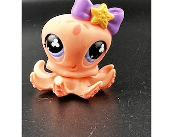 Littlest Pet Shop LPS #513 Pinker Oktopus mit Schleife Lila Blau Augen Authentisch