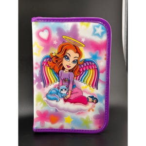 Lisa Frank Stationary Zipper Binder Angel Cat Rainbows Mini 5x8” Vtg 1990s READ