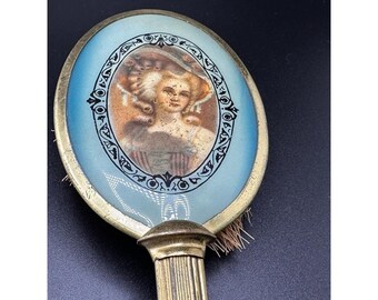 Vtg Antique French Lady Marie Antoinette Boudoir Long Handle Brush 1920s Coarse
