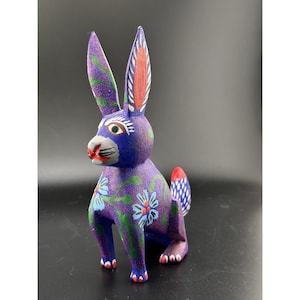Oaxacan Alebrije Wood Carvings Mexican Folk Art Bunny Rabbit Purple Sculpture