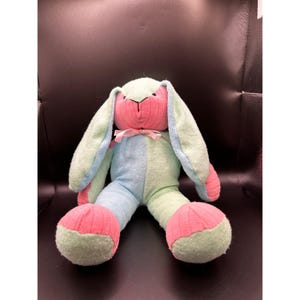 Vtg color block terry cloth pastel Easter bunny rabbit plush stuffed animal 15”