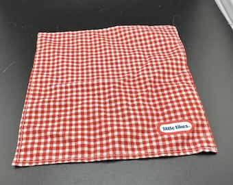 Little Tikes Dollhouse Backyard BBQ Picnic Blanket Red White Checker Gingham Vtg