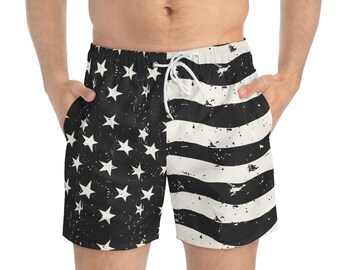 Bañador de protesta con bandera estadounidense desgastada, de luto. Bañador patriótico con entrepierna de 15 cm. Pantalones cortos antifascistas. Traje de baño de resistencia. Ropa demócrata.