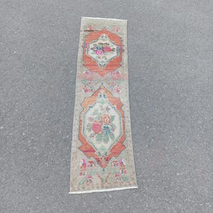 Handmade Wool Turkish Runner Rug: Vintage Oushak Style, 2x6 FT