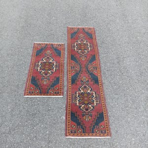 Two Piece Handmade Wool Runner Rug Set: Turkish Oushak Rugs
