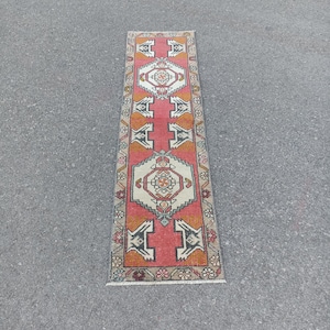 Handmade Wool Turkish Runner Rug: Vintage Oushak Style, 2x6 ft