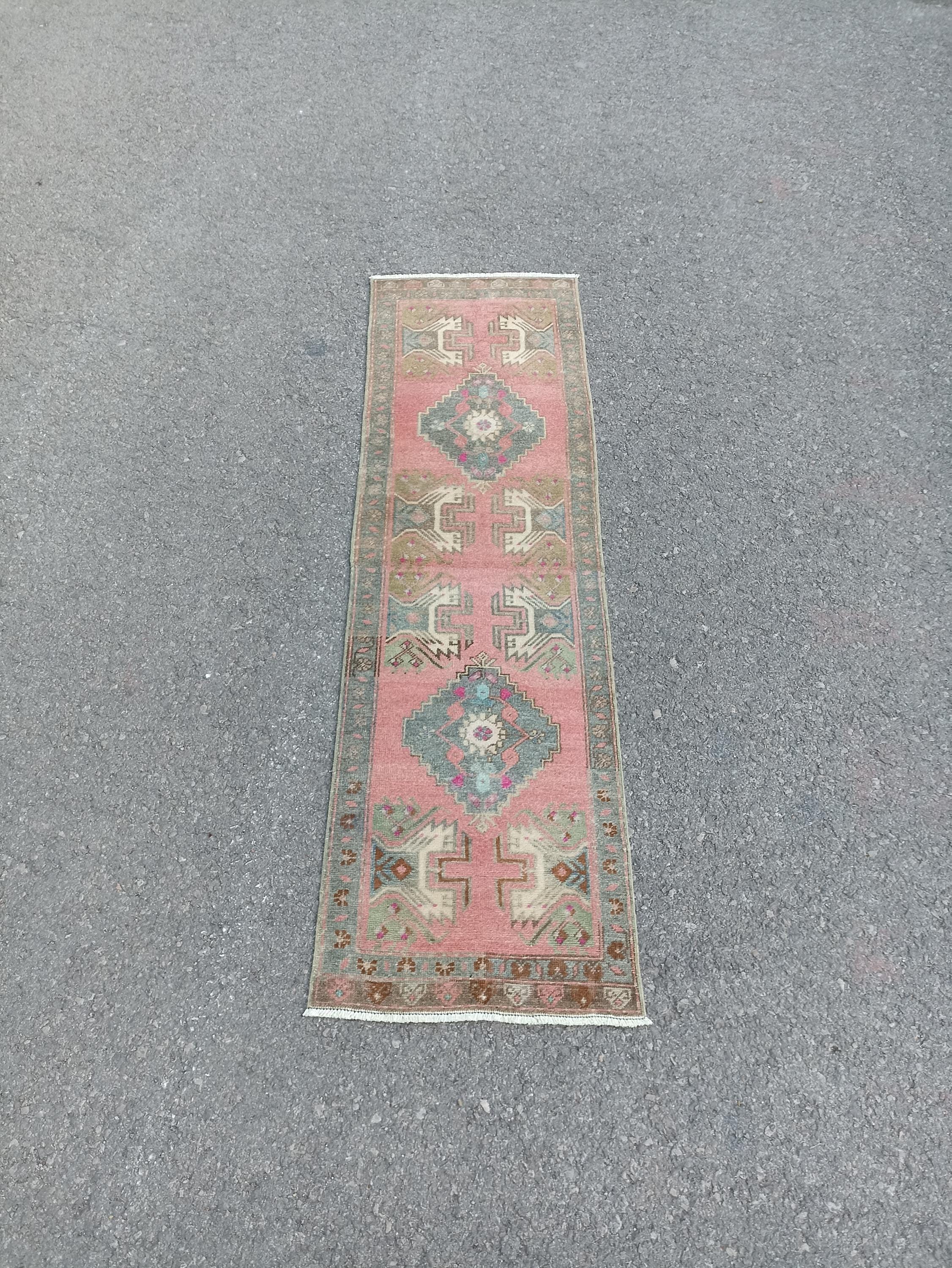 Handmade Turkish Wool Runner Rug 2x6: Vintage Woven Kitchen Mat