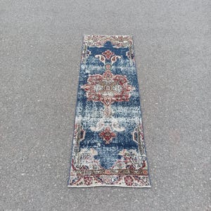 Handmade Oushak Wool Runner Rug: Turkish Vintage Entryway Carpet (2.1x6.1 FT)