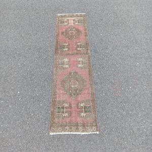 Handmade Wool Turkish Runner Rug: Vintage Oushak Style, 2x6 FT