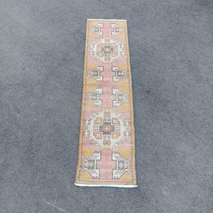 Handmade Wool Turkish Runner Rug: Vintage Small Rug (1.7x6.1 FT)