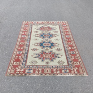 5.8x7.11 FT Rug, Vintage Rug, Turkish Rug, Handmade Wool Rug, Anatolian Antique Rug, Home Decor Rug, Kitchen Area Rug, Red White Bedroom Rug