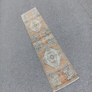Handmade Wool Turkish Runner Rug: Vintage Oushak Accent Rug (1.6x6.5 FT)