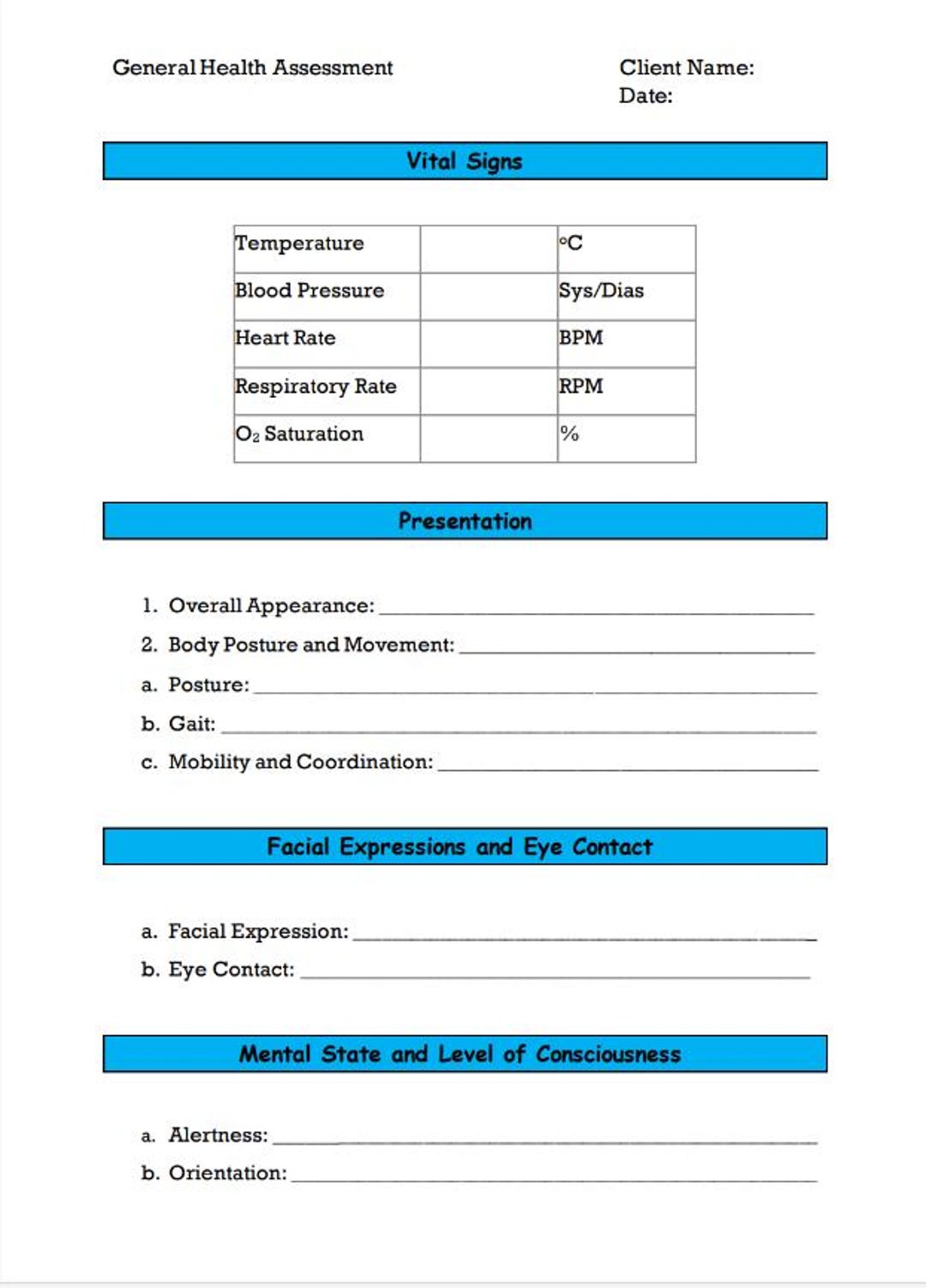A Comprehensive Health Assessment Template for Nurses, Carers and ...