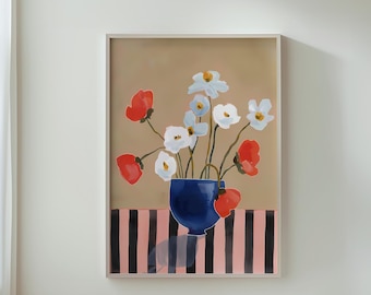 Floral Wall Decor, Modern Still Life, Botanical Print, Digital Art Download, Home Decor, Minimalist Art, Flower Arrangement Decor