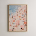 Coastal Wall Art, Retro Beach Painting, Pastel Art, Vintage Bathroom Decor, Girly Apartment Bedroom Decor, Pink Coastal Wall Decor
