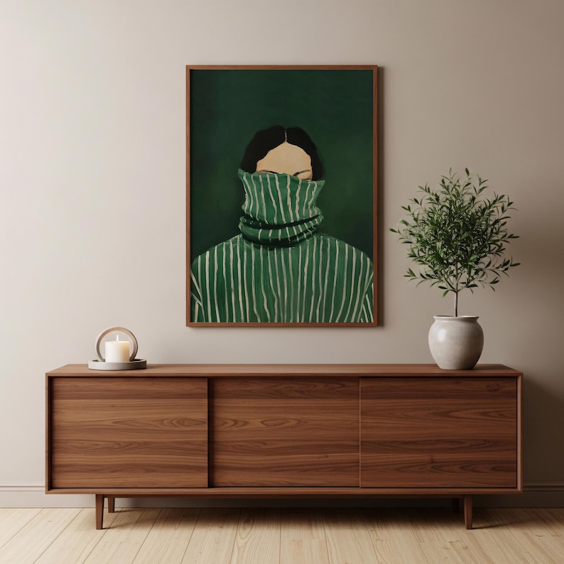 Emerald Green Abstract Woman Wall Art, Modern Home Decor, Digital Download Art, Printable Artwork, Contemporary Art for Living Room image 3