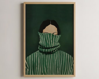 Arte de parede abstrata de mulher verde-esmeralda, decoração moderna para casa, arte digital para download, arte para impressão, arte contemporânea para sala de estar