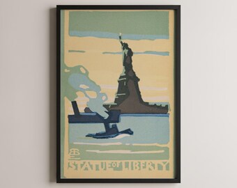 Vintage Statue of Liberty Art Print, Retro NYC Travel Decor