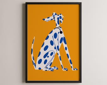 Arte moderno de perros, ilustración de perro con manchas azules, impresión de arte de mascotas, decoración para amantes de los perros, arte mural único, retrato de animal, decoración del hogar