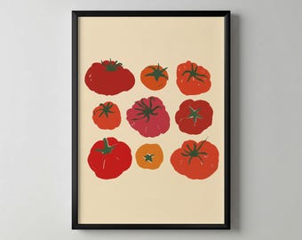 Vintage Tomato Watercolor Art Print, Rustic Kitchen Decor